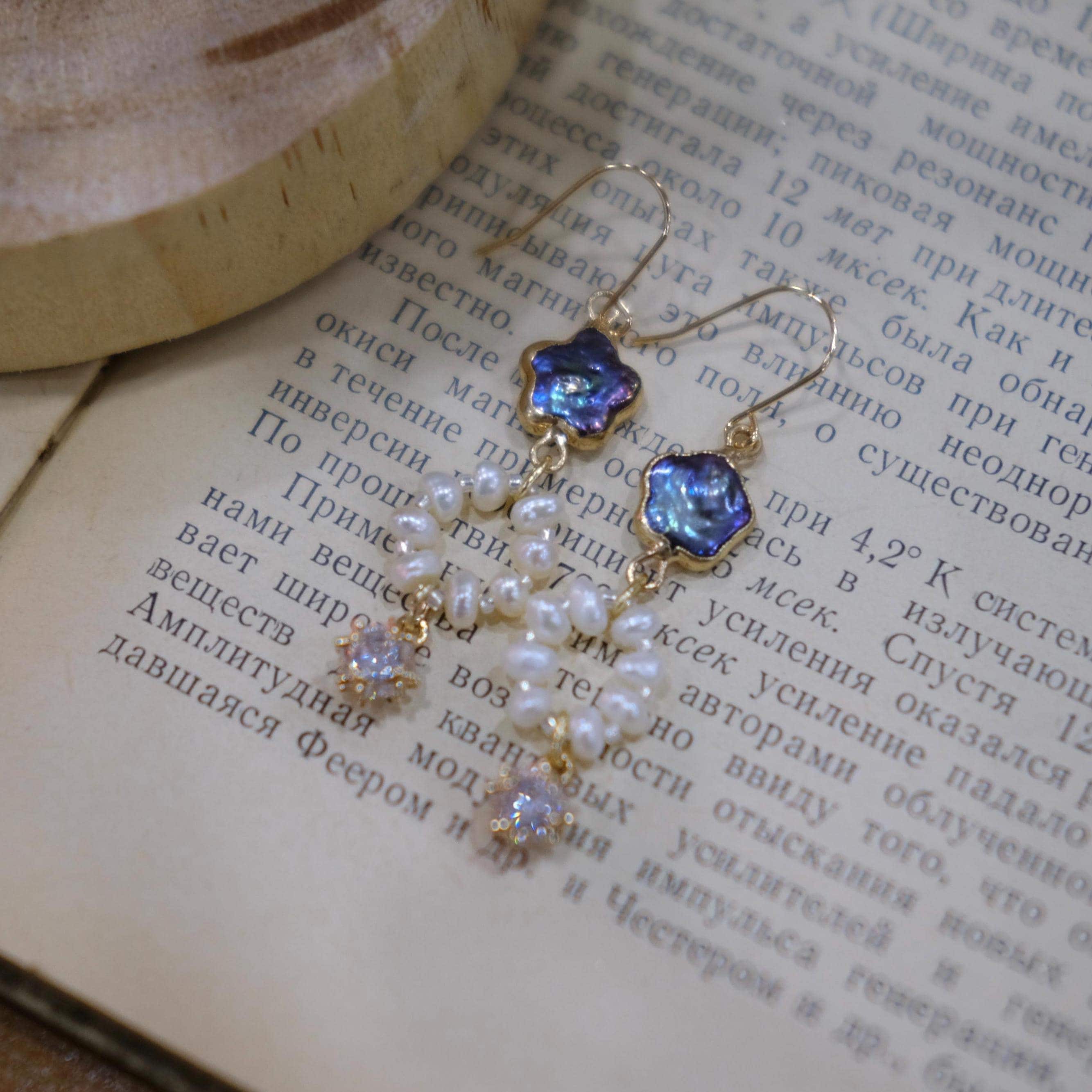 Baroque Pearl Earrings Crystal Drop Earrings Pearl Hoop Earrings Irregular Pearl Earrings Gold-Plated Iridescent Vintage Design