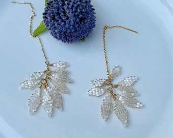 Adjustable Handcrafted Leaf-Shaped Beaded 14K Gold Ear Threads - Ethereal Elegance, Perfect for Any Occasion.