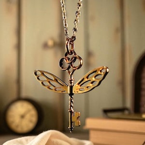 Winged Key Necklace Gold and Silver Necklace Flying Key Necklace Wing Necklace Key Pendant Necklace Vintage Design Two Colors Available