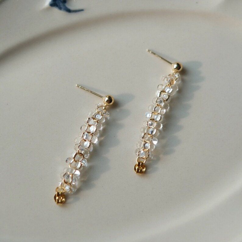 Clear Glass Beads Earrings, Gold Hoop Earrings, Fresh Style Jewelry, Chic and Elegant, Versatile Design, Perfect for Any Occasion, Casual Elegance, Formal Events, Timeless Earrings, Sophisticated Accessories, Fashion Jewelry, Elegant Beads