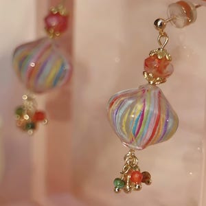 Christmas Earrings Striped Earrings Lantern Earrings Colored Glass Earrings Vintage Earrings Festive Holiday Atmosphere for New Year