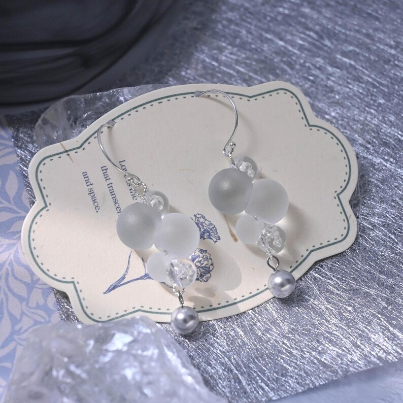Bubble Earrings, Glass Bead Earrings, Silver Jewelry, Cloud-Inspired Earrings, Frosted Bead Earrings, Transparent Dewdrop Earrings, Celestial Accessories, Ethereal Fashion, Pearl Beaded Earrings, Handmade Statement Jewelry, Unique Aesthetic Earrings, Floating Bubble Design, Modern Minimalist Earrings, Lightweight Dangle Earrings, Dreamy Fashion Accessories, Silver-Toned Jewelry, Elegant Glass Earrings, Cloud-Like Floating Earrings, Artistic Handmade Jewelry