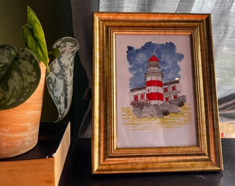 Lámina Faro Cabo Silleiro en acuarela - 180x240mm - Papel libre de ácido - Impresión - Arte de mar - Decoración - Arte - Acuarela de faros