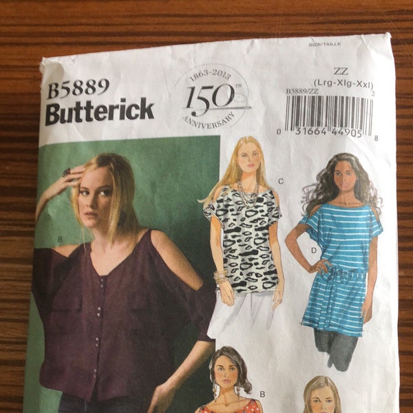 Butterick B5889- Women's Tops and Button-up Cold-Shoulder Blouses- Sizes L-XXL