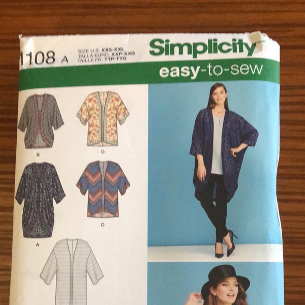 Simplicity 1108- Women's Kimono Jackets Sewing Pattern- Sizes XXS-XXL