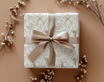 Elegante rollo de papel para envolver regalos navideños / Papel de regalo minimalista con ilustraciones festivas / Hojas de papel para envolver regalos navideños