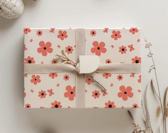 Coral Blossom Gift Wrap | Red Floral Wrapping Paper | Cheerful Spring Gift Wrap | Birthday Present Wrap
