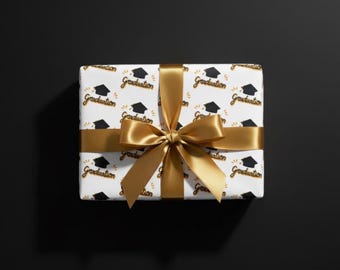 Graduation Celebration Wrapping Paper: Caps & Gold Accents