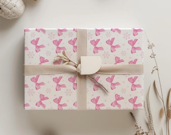 Pink Bow Wrapping Paper | Coquette Gift Wrap | Girly Pink Christmas Wrapping Paper Roll | Cute Holiday Gift Wrap | Pink Gift Wrap