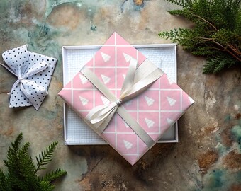 Papel de regalo para árbol de Navidad rosa / Rollo de papel de regalo navideño / Papel de regalo festivo / Hojas de papel de regalo personalizadas para árbol de Navidad