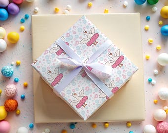 One Silly Goose Girl Wrapping Paper | Pink Pool Float Duck Gift Wrap Kids Birthday Summer Baby Shower