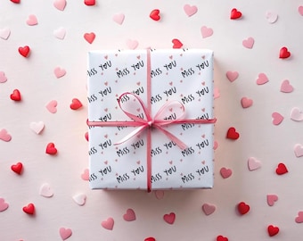 Papel de regalo personalizado, papel de regalo a medida / Envoltorio con corazón "Te extraño", regalo de condolencias, rollo para el Día de la Madre
