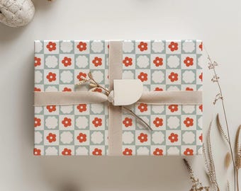 Rol retro inpakpapier met pastelkleurige bloemen | Cadeaupapier voor babyshower, verjaardag en Moederdag