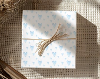 Baby Shower Wrapping Paper Roll | Blue Watercolor Heart Gift Wrap | Neutral Nursery Newborn Present Baby Sprinkle