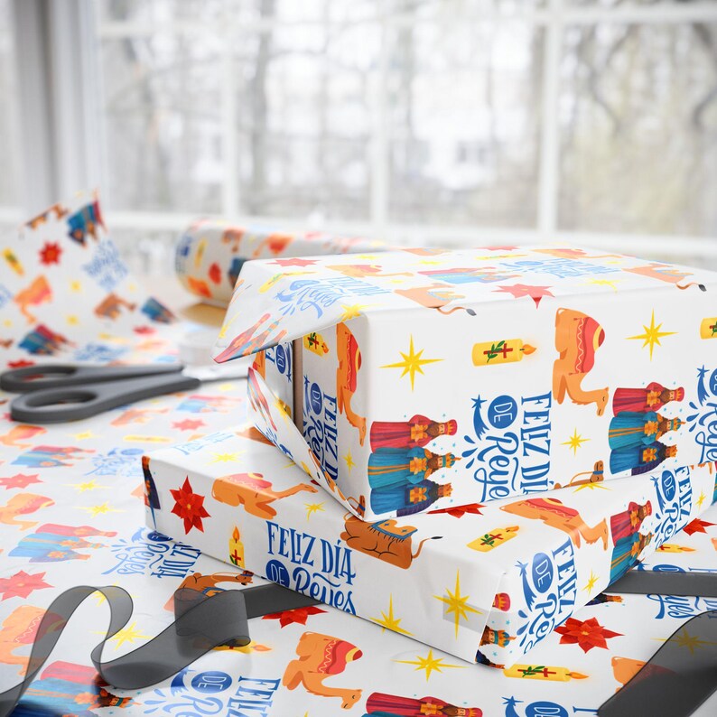 Feliz Día de Reyes Wrapping Paper | Three Kings Day Gift Wrap | Reyes Magos Holiday Paper | Puerto Rico Christmas Gift Wrap Roll image 9