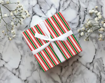 Papel de regalo de rayas rojas y verdes / Papel de regalo navideño clásico / Rollo de papel de regalo festivo / Papel de regalo navideño festivo / Papel de regalo bonito
