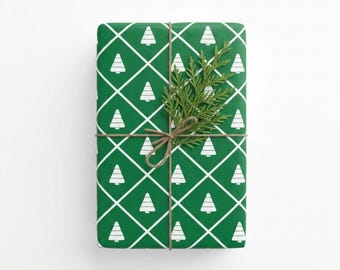 Green Christmas Tree Wrapping Paper Roll | Festive Holiday Gift Wrap Sheets | Cute Tree Wrapping Paper for Christmas Presents