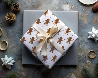 Wrapping Gingerbread Man Wrapping Paper | Cute Christmas Gift Wrap Roll, Festive Holiday Cookie Print, Xmas Wrapping Paper for Baking Gifts