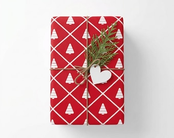 Rotes Geschenkpapier Weihnachtsbaum | Festliche Feiertags-Geschenk-Verpackung