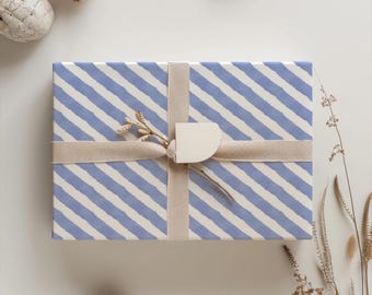 Blue Striped Wrapping Paper | Luxury Gift Wrap Anniversary Babyshower Birthday Holiday Festive Chic Christmas Mother's Day