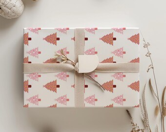 Papel de regalo rosa con forma de árbol de Navidad / Papel de regalo navideño bonito, rollo de papel de regalo festivo, hoja de papel de regalo personalizada, papel de regalo navideño con forma de árbol