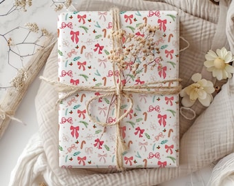 Pink Bow Wrapping Paper | Coquette Christmas Gift Wrap | Cute Wrapping Paper Roll | Pink Coquette Bow Gift Wrap | Gift for Her Aesthetic