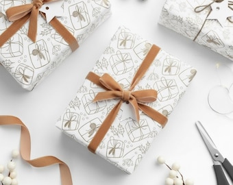 Elegante Feiertage Geschenkpapierrolle | Minimalistische Geschenkverpackung mit festlichen Illustrationen | Weihnachts Geschenkpapierbögen
