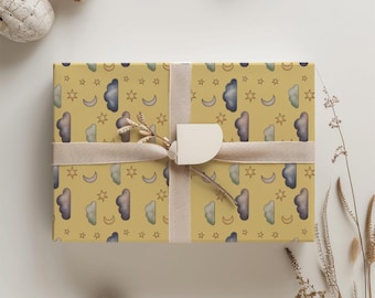 Cute Moon & Clouds Wrapping Paper | Gender Neutral Gift Wrap for Baby Shower  | Kids Birthday | Custom Wrapping