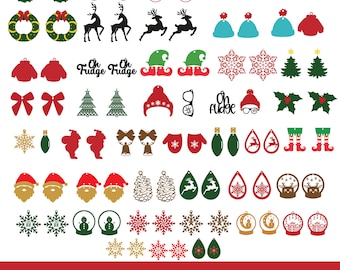 Christmas Earrings SVG Bundle, Xmas Cut File for Faux Leather, File For Cricut, Glowforge SVG, Earrings SVG, Tree Earring Svg, Santa Svg