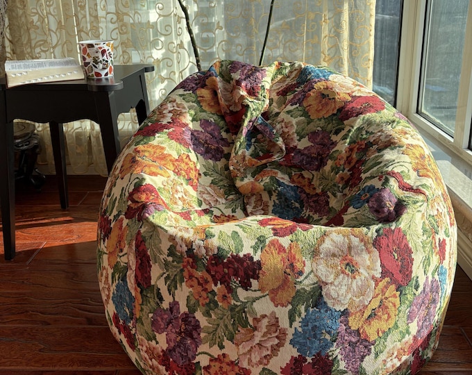 Floral Knitted Bean Bag Chair Cover: Washable Slipcover (No Filler)