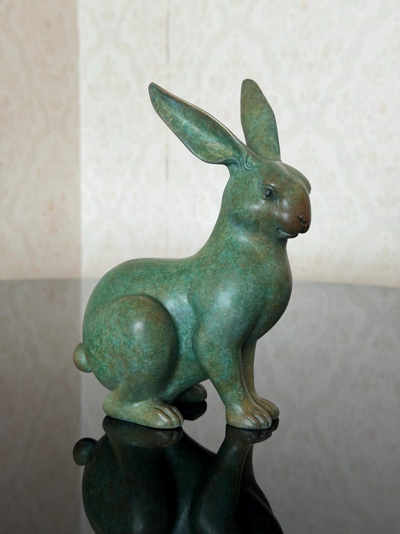 Silent Hare Hand-Cast Solid Brass Rabbit Sculpture, 15*8*20cm image 9