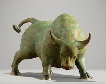 Measured Force – Hand-Cast Solid Brass Bull Sculpture, 24×10×12 cm, 1.8KG