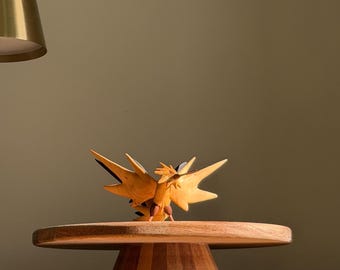 Handcrafted Wooden Zapdos Figurine – Pokemon-Inspired Collectible for Fans, Minimalist Desk Décor & Nature Lovers