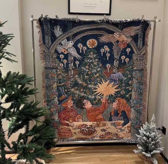 Christmas Wizarding Throw Blanket | Potter-Inspired Magic Blanket, Enchanting Winter Decor, Soft Warm Blanket for Home and Gift, 51*63inches