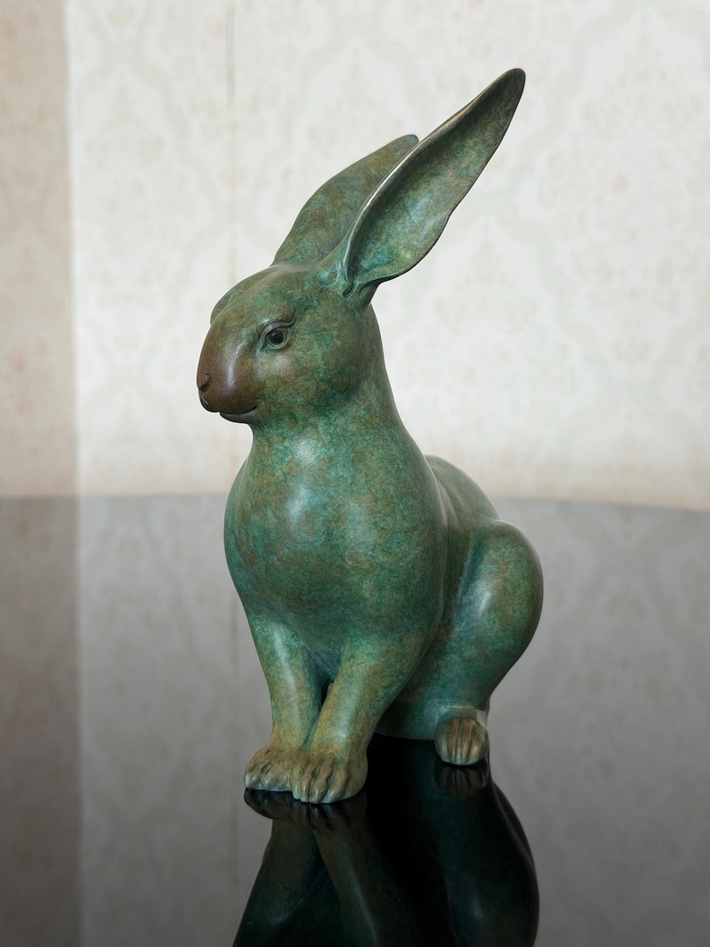 Silent Hare Hand-Cast Solid Brass Rabbit Sculpture, 15*8*20cm image 8