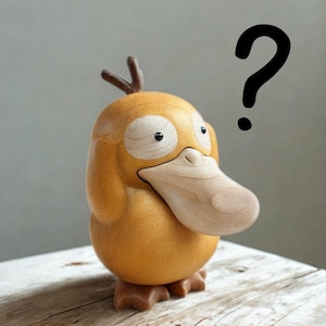 Psyduck Holzfigur - Handgefertigtes minimalistisches Taschenmonster-inspiriertes Dekor, einzigartiges Sammlerstück für Zuhause oder das Büro, Naturgeschenk