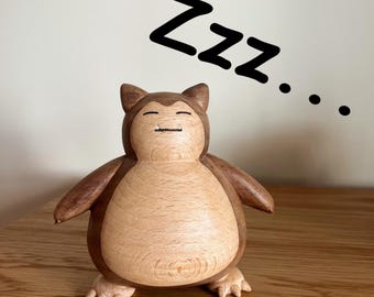 Handcrafted Wooden Snor Lax Style Figurine – Pockey Monster-Inspired Collectible for Fans, Minimalist Desk Décor & Nature Lovers