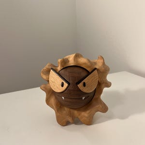 Handcrafted Wooden Gastly Figurine: Pocket Monster Desk Decor