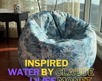 Funda de puf para adultos, niños y adolescentes (sin relleno): funda de tejido de punto lavable, funda de repuesto, estilo impresionismo.