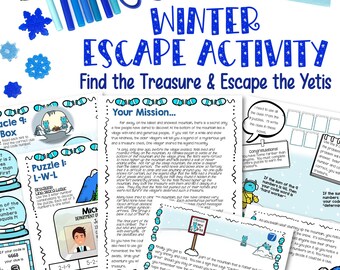Winter Escape Room for kids - Printable Party Game - Yeti Mountain Treasure Escape - Kids Puzzles - Birthday Party Games - Family Game Night
