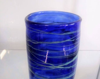 Handmade Blue glass borosilicate 12 oz tumbler barware lampworked and blown