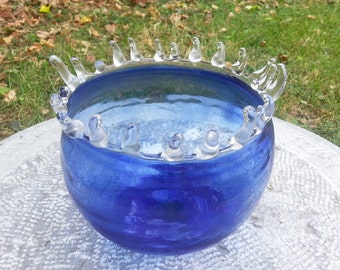 Handmade Blown Glass Water Splash Bowl  Art Piece Free Shipping