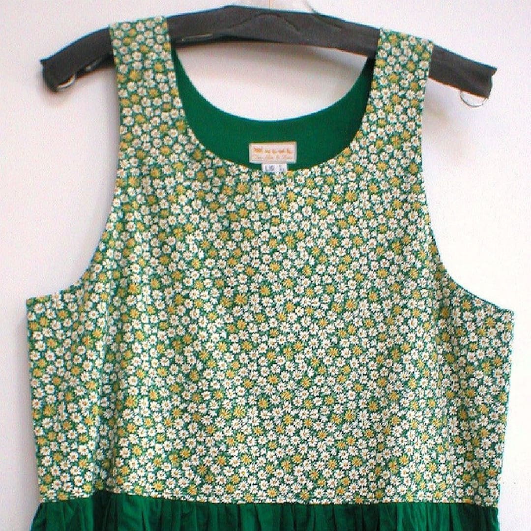 Women's Green Daisy Print Sundress - Green Cotton Sleeveless Dress -  Maternity Dress - Daisy Flower Jumper - Etsy