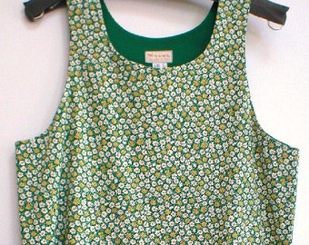 Women's green cotton sundress daisy print sundress womens green dress gardening maternity dress beachwear cotton dress daisy fabric jumper