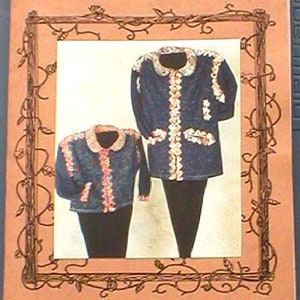 May include: A vintage sewing pattern booklet with a brown cover featuring a floral vine border. The title is "Cardinal Street" with the tagline "it seams we all needle little friendship sew..."  The cover shows two blue jackets with white and pink accents. The text below the image reads "FAST & FUN STIPPLED JACKET designed by Pix Martin".