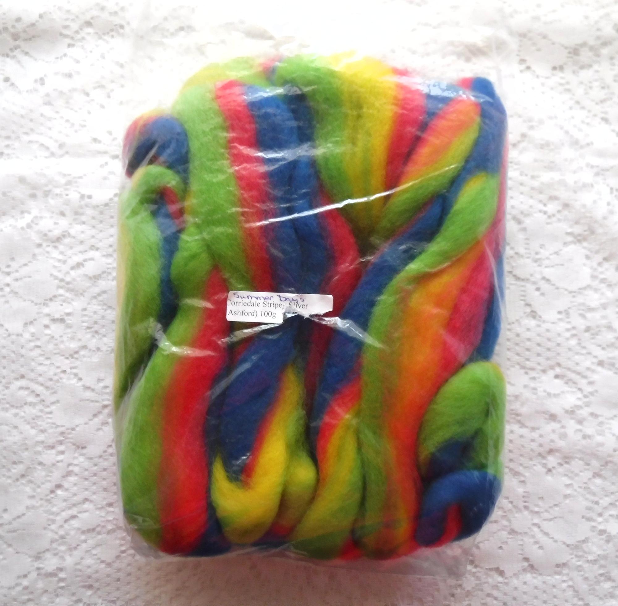 Ashford Corriedale Stripey Wool Sliver Sunny Days 100 Grams - Rainbow ...