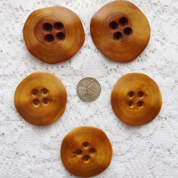 Set of five apple wood buttons handmade wood buttons hand carved curvy wood buttons sewing buttons coat buttons shawl buttons poncho buttons