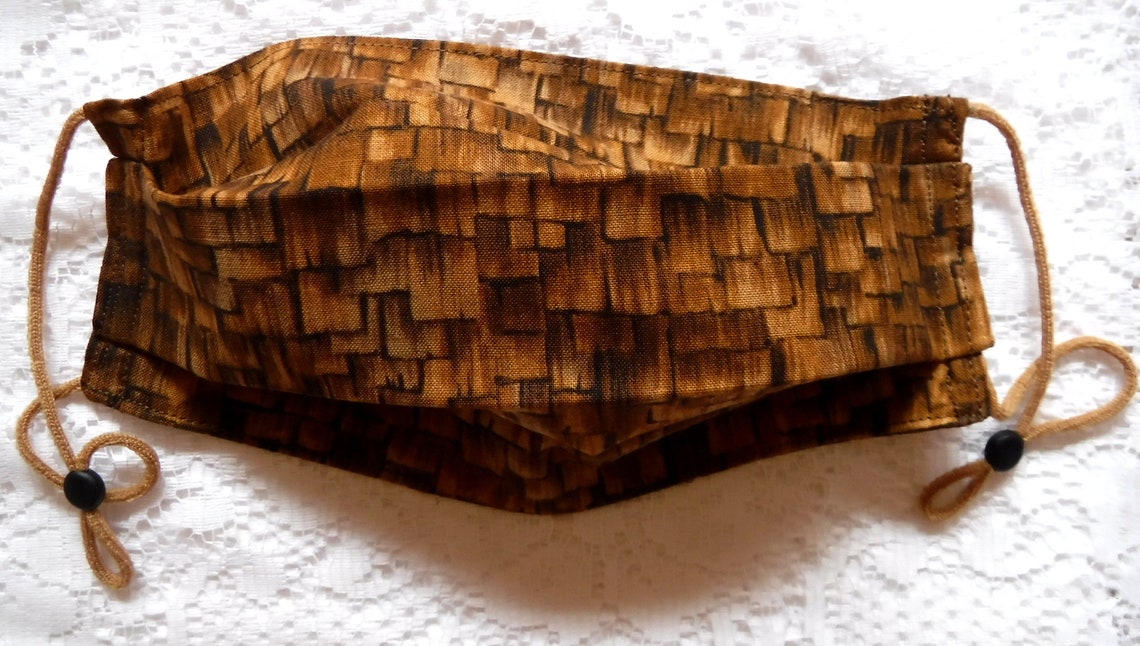 Cedar Shake Shingle Face Mask Adults Brown Face Mask Roofers Face Covering Brown Cotton Face