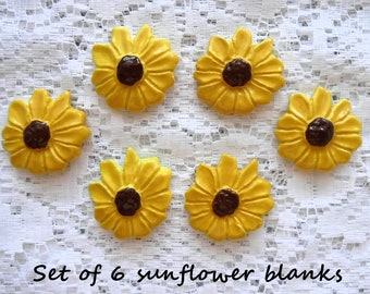 Set of 6 ceramic sunflower blanks, jewelry making blanks, create your own sunflower jewelry, sunflower blanks for earrings necklaces