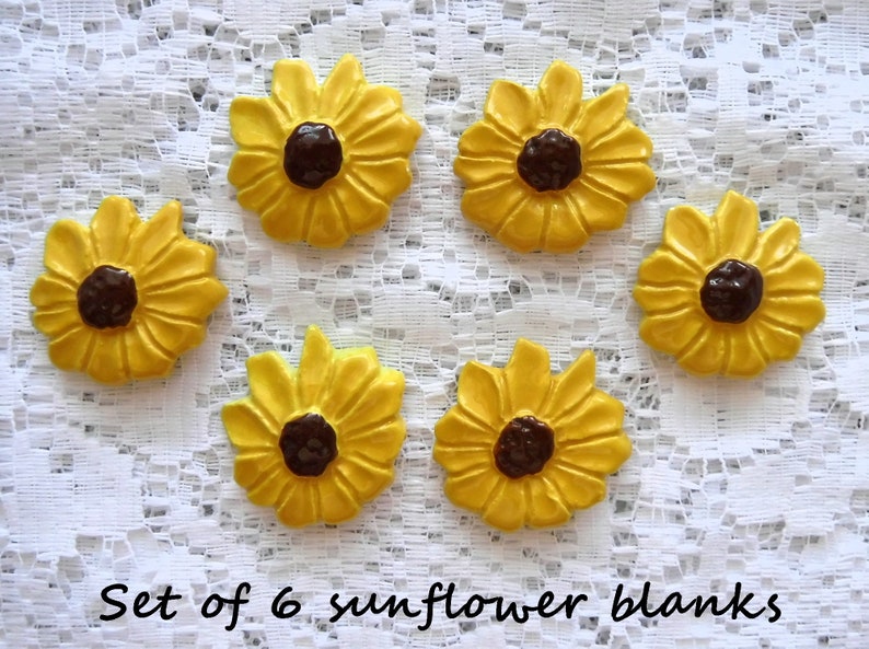 Set of 6 ceramic sunflower blanks jewelry making blanks create your own sunflower jewelry sunflower blanks for earrings necklaces pendants image 1